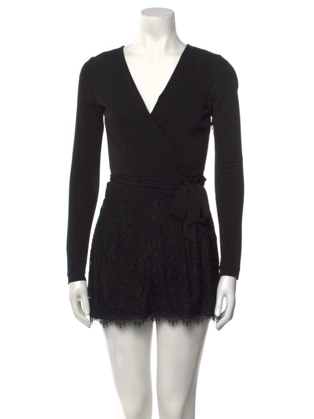 *DVF Black Lace Trim Romper with tie